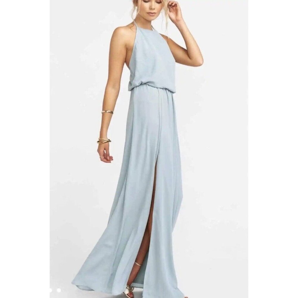 Show Me Your MuMu Dress Women's Size Medium Heather Halter Green Dusty Long
